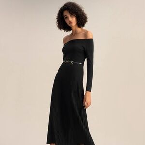 Lilysilk Vivi Knit Dress - Sz Large - Black - Sweater dress with boat neck